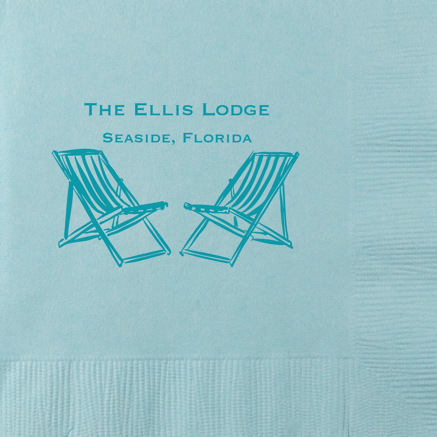 beverage napkins featuring beach chair illustrations.