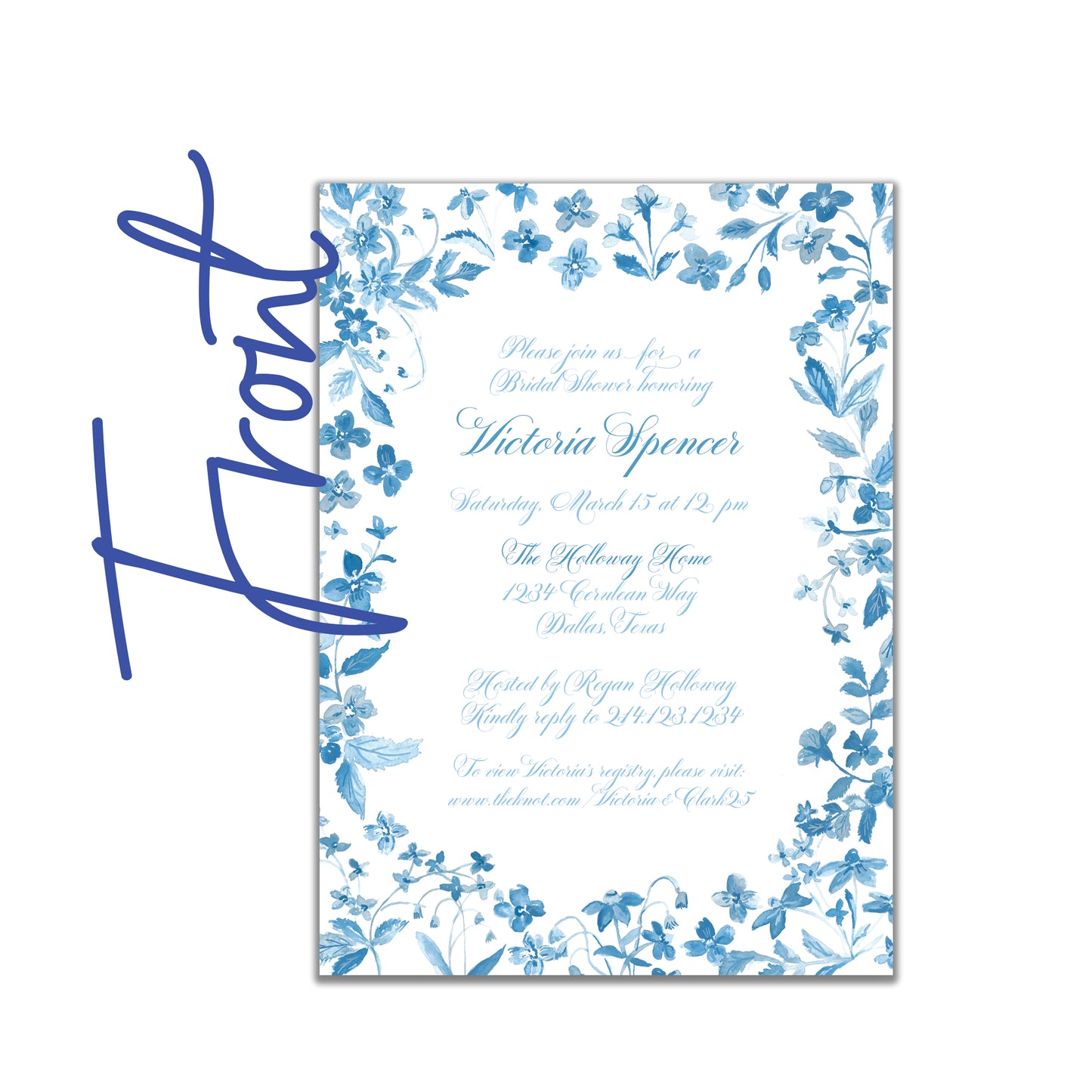 Blue Watercolor Floral Invite