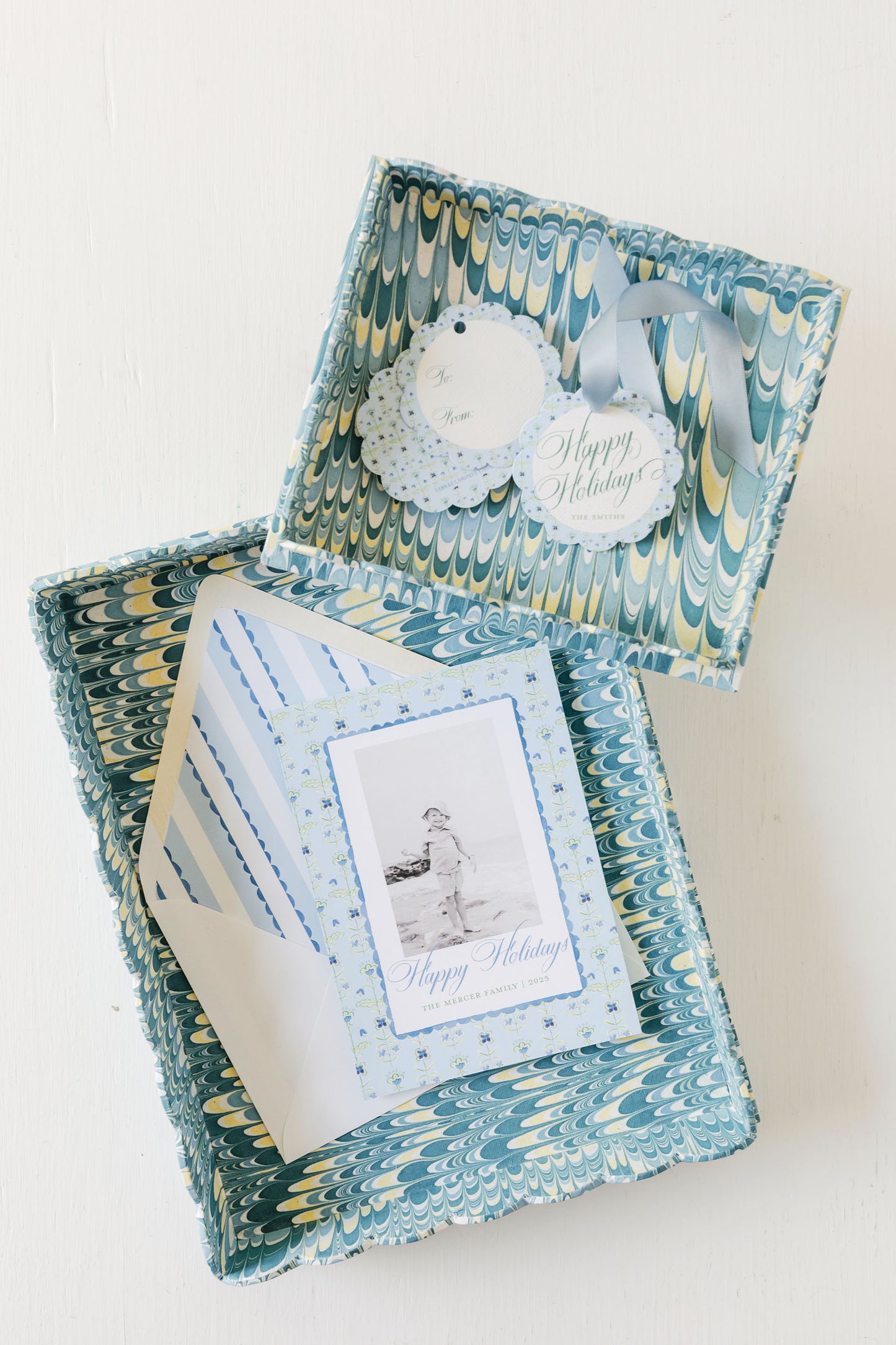 Blue Block Print Christmas Card