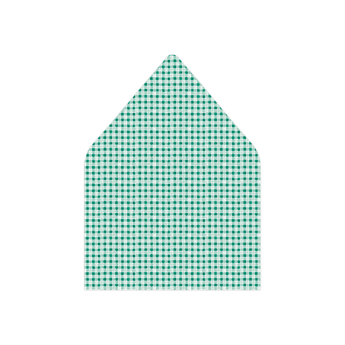 A green and white gingham patterned envelope flap with a pointed top, shown on a plain white background.