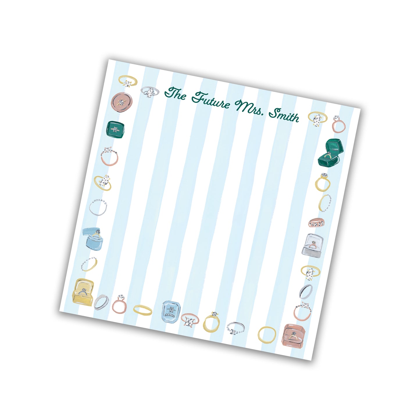 blue and white striped wedding planning notepad with "Future Mrs." personalization.