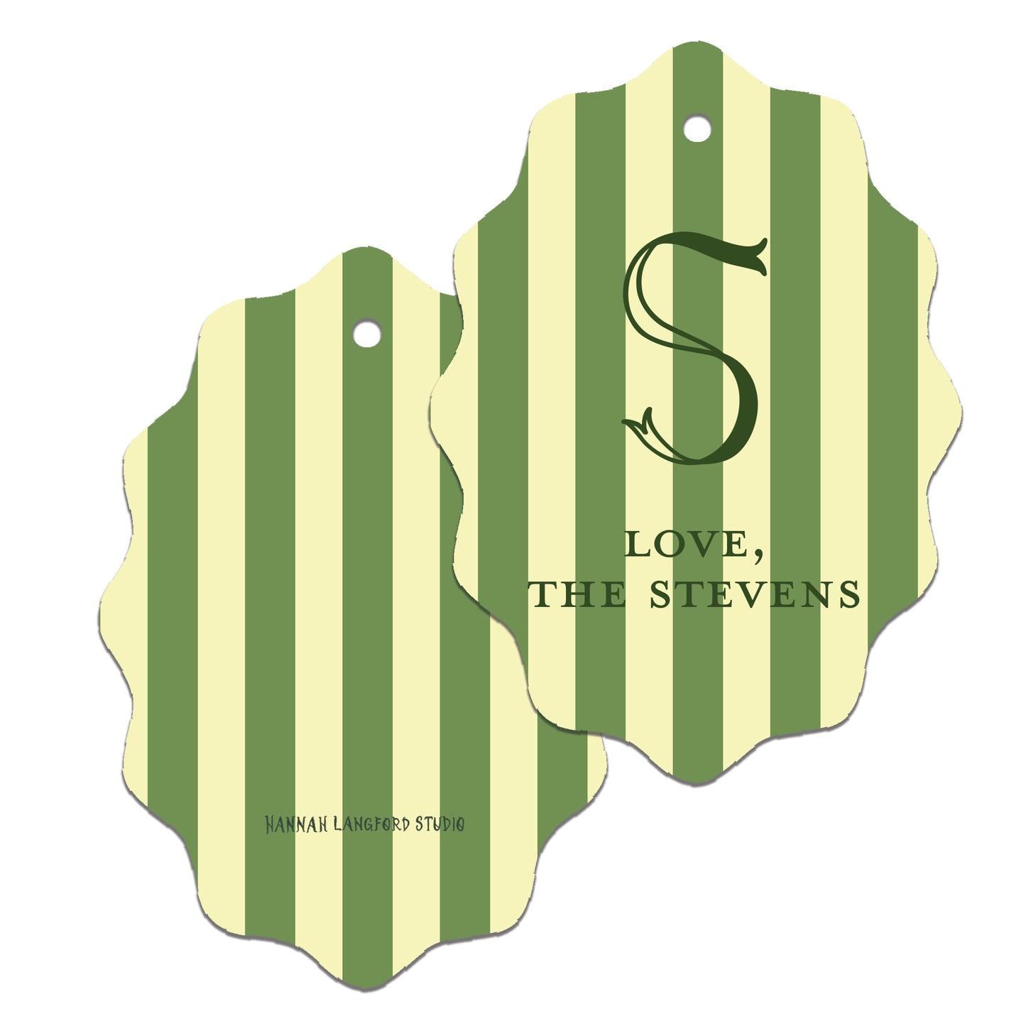Green Stripe Ribbon Initial Gift Tag