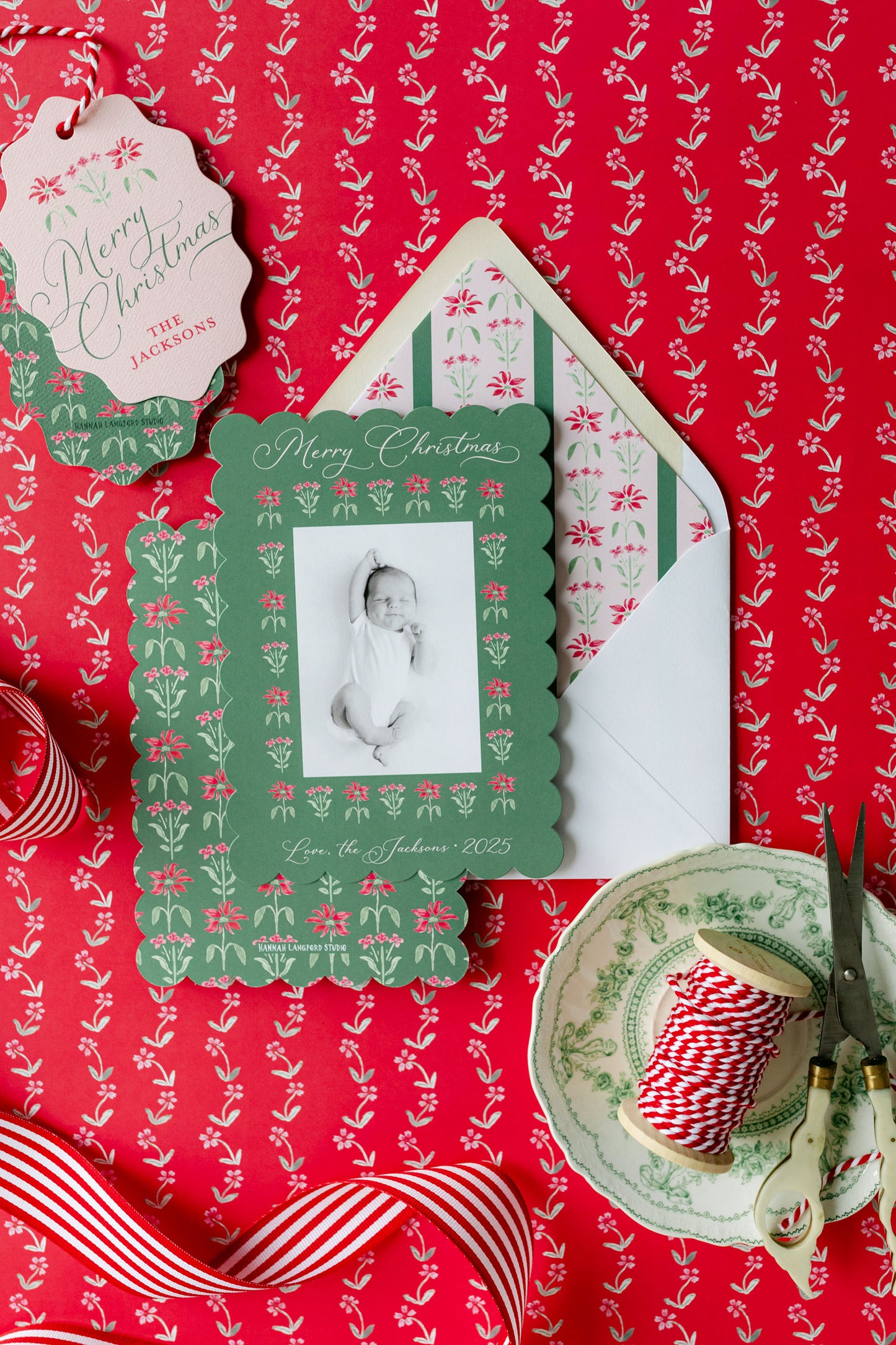Folksy Poinsettia Christmas Card