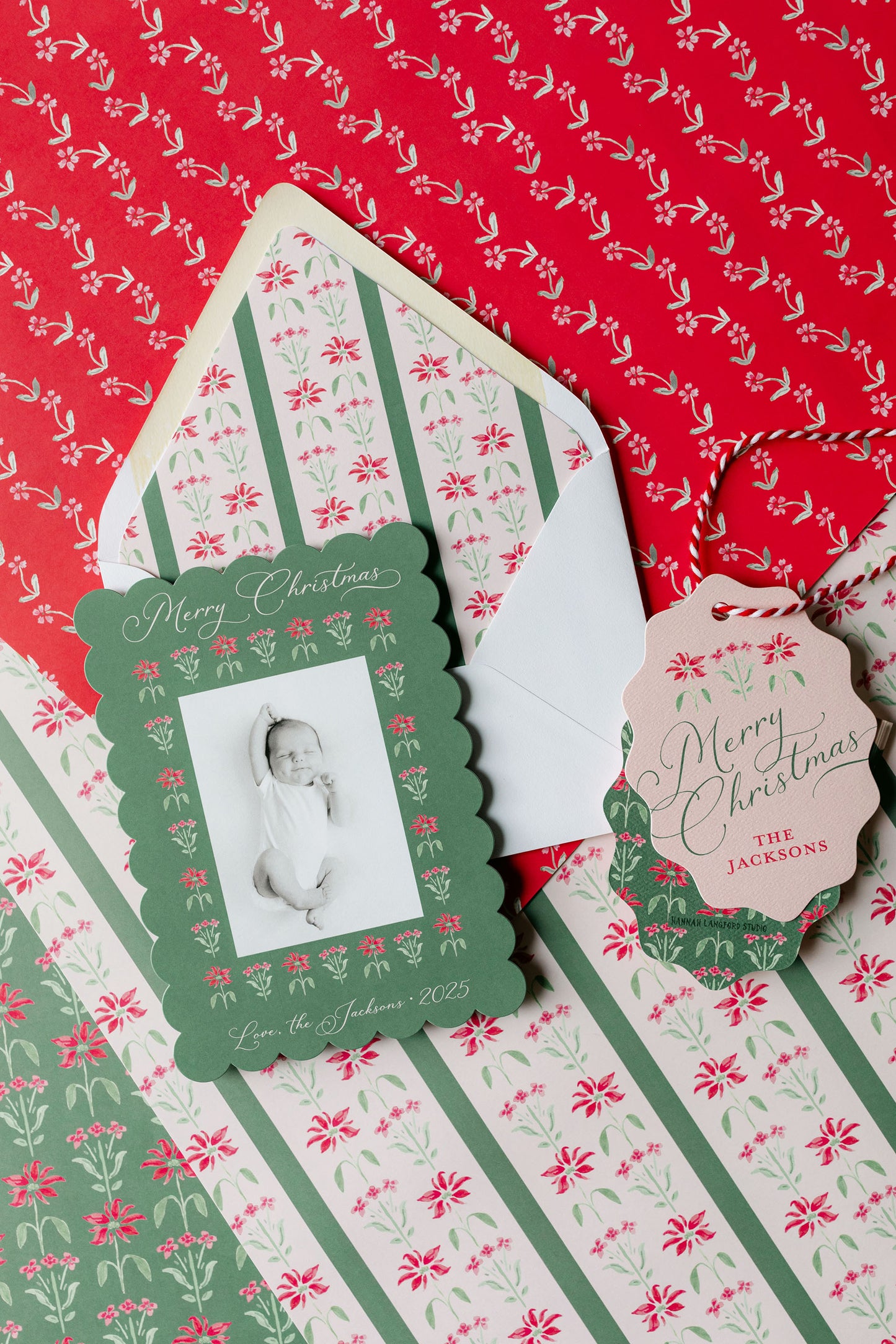 Folksy Poinsettia Christmas Card