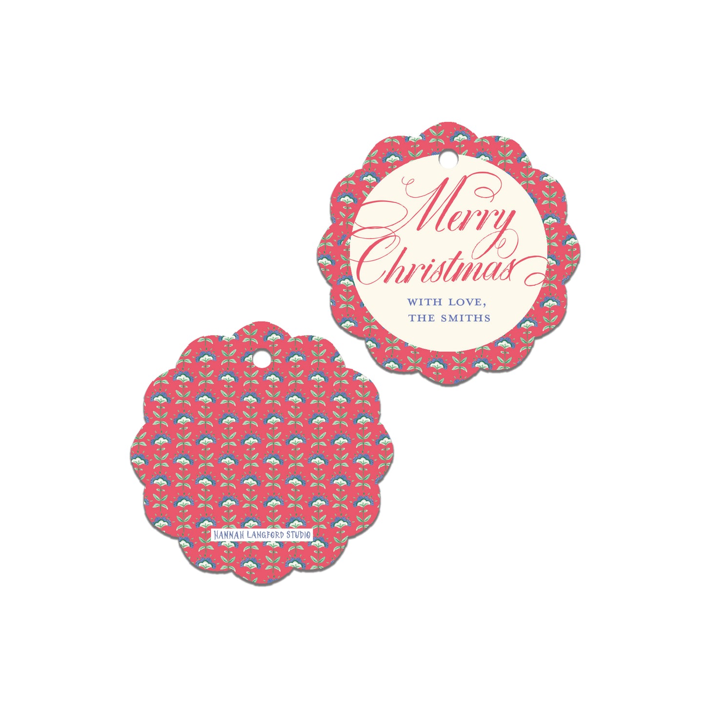Red Block Print Scalloped Gift Tag