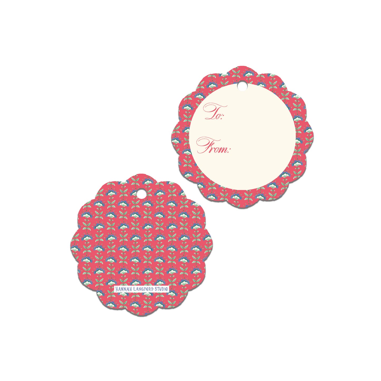 Red Block Print Scalloped Gift Tag