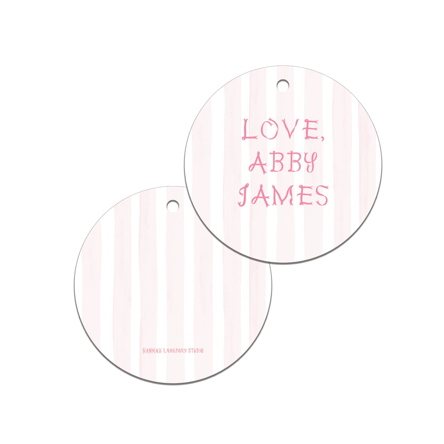Striped Ribbon Letter Round Gift Tag, Pink