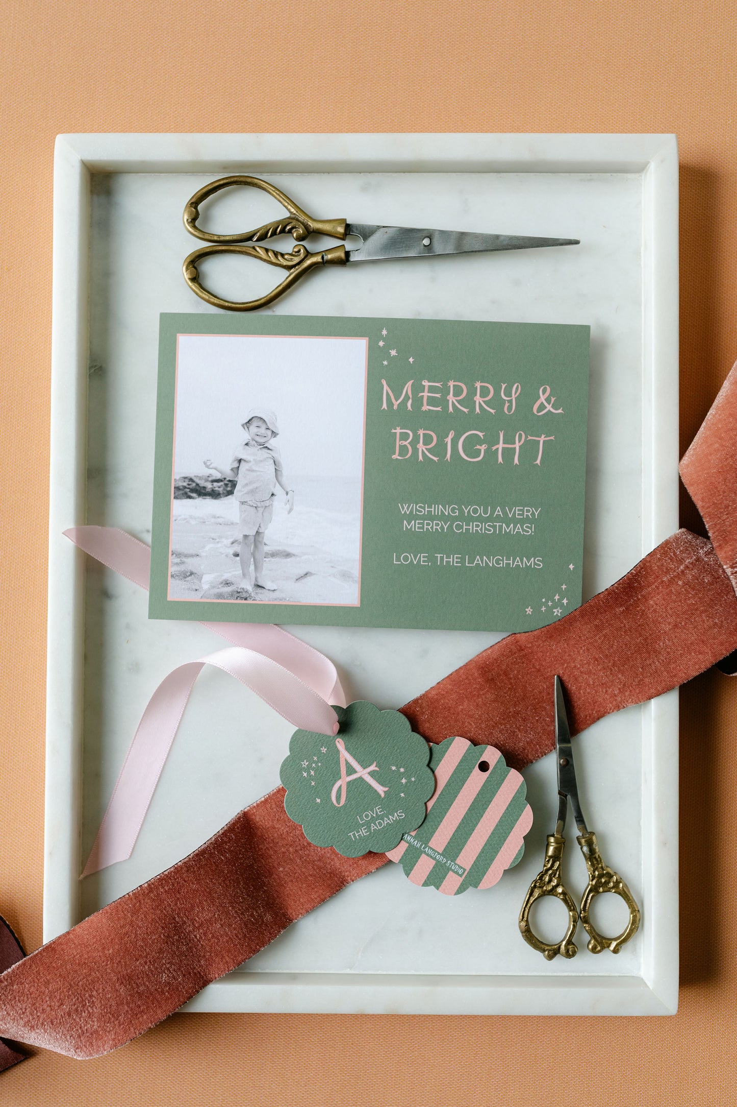 Merry & Bright Ribbon Christmas Card