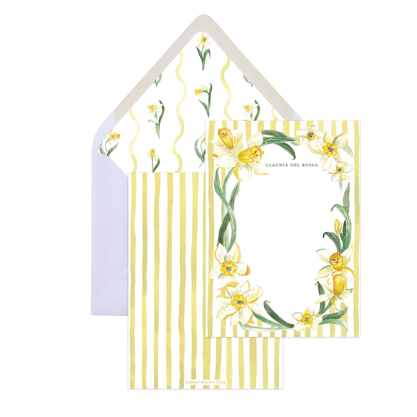 Decorative card with floral design and striped pattern on a white background