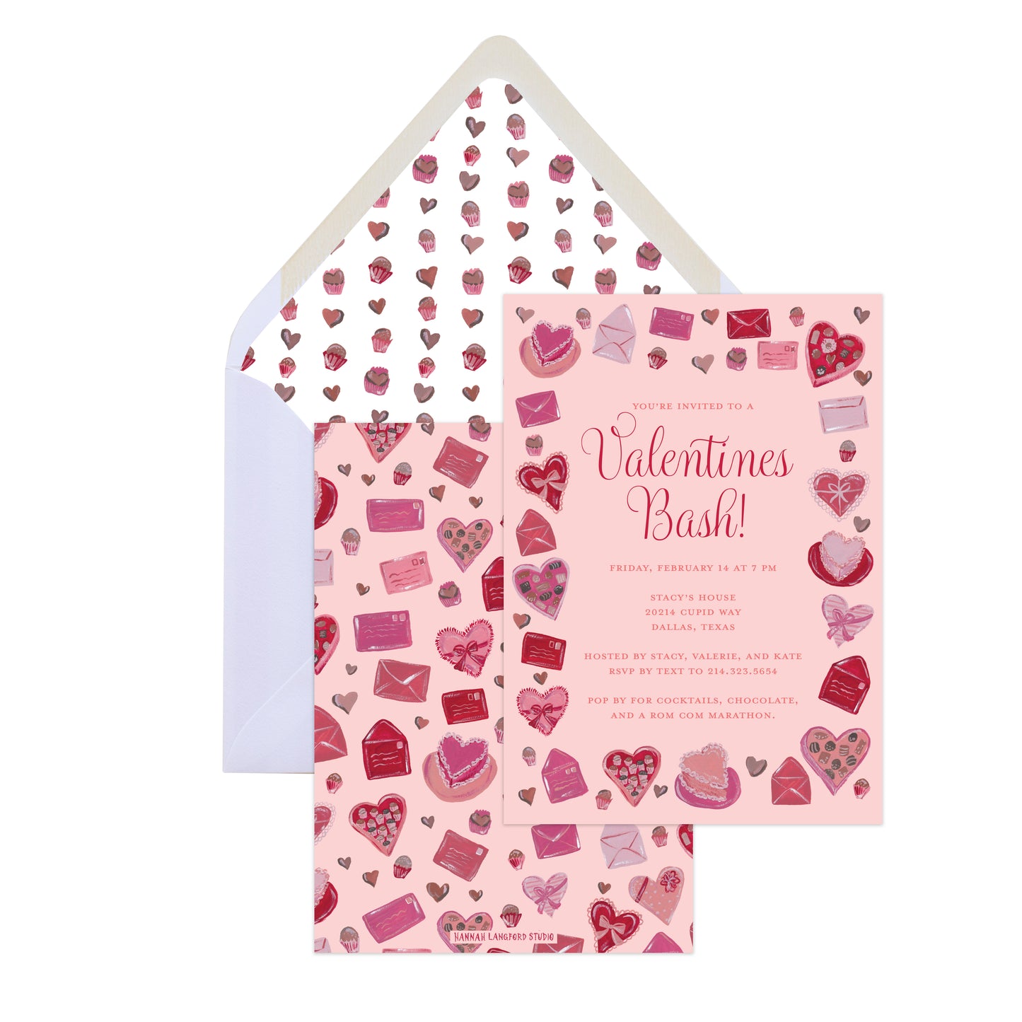 Valentine's Day themed card with heart patterns and an envelope.