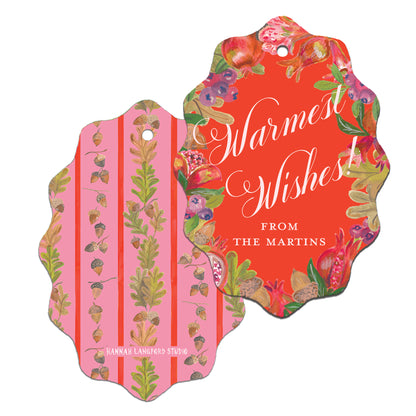 Decorative gift tag with floral design and text on a white background