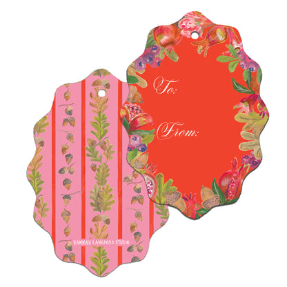 Decorative gift tag with floral design and 'To' and 'From' text on a white background