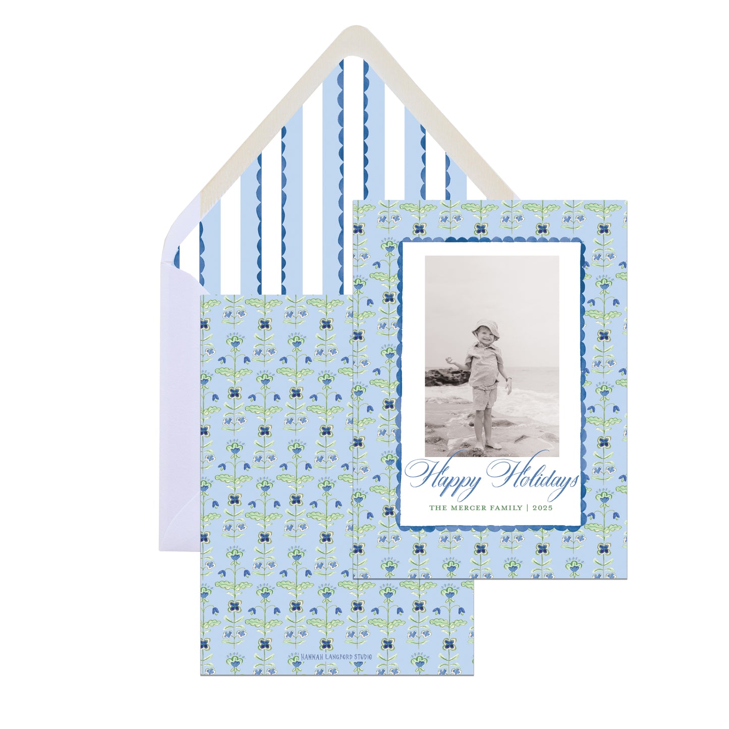 Blue Block Print Christmas Card