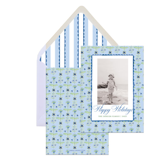 Blue Block Print Christmas Card