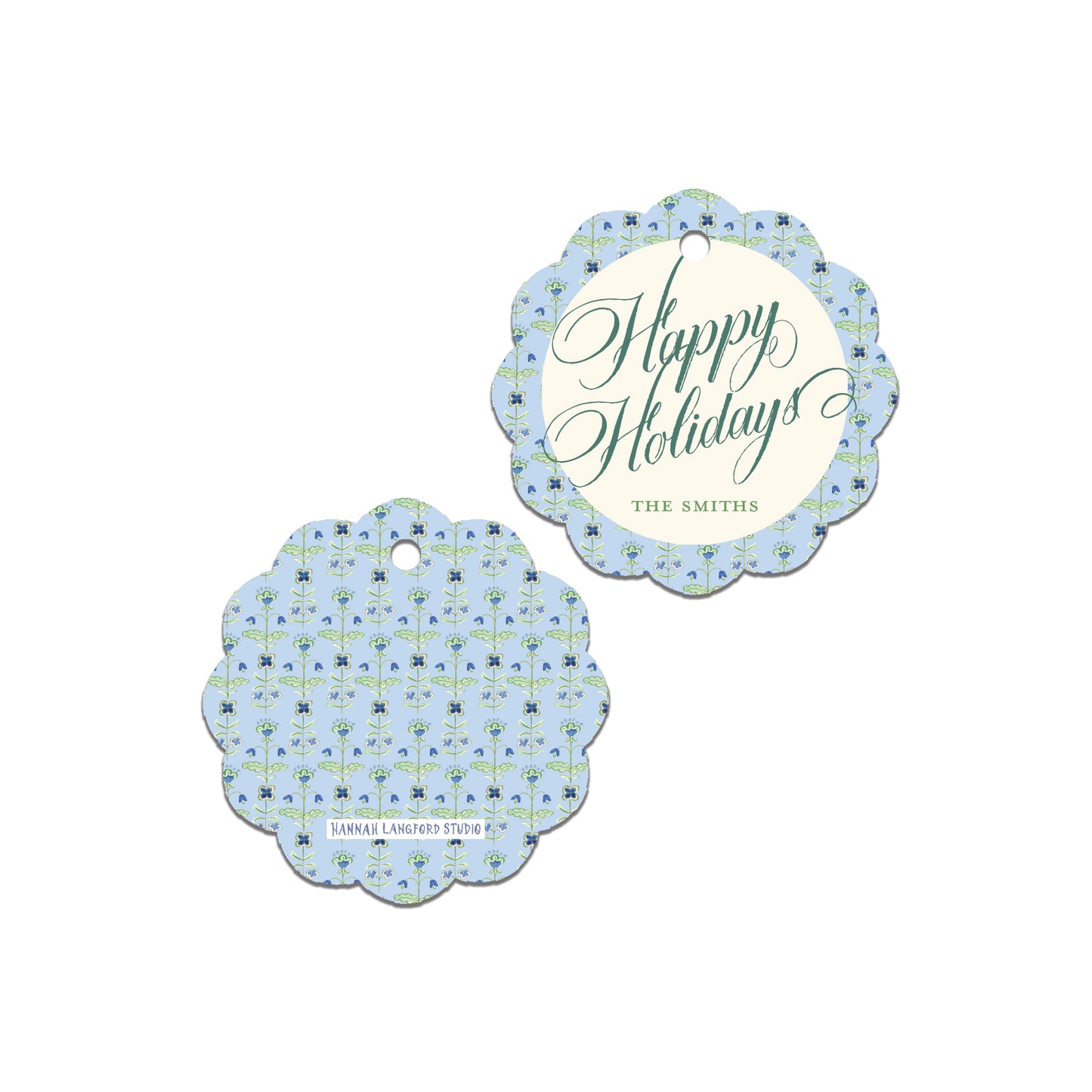 Blue Block Print Scalloped Gift Tag