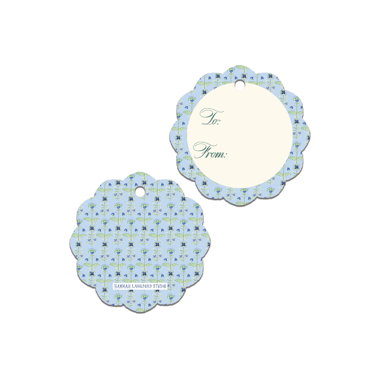 Blue Block Print Scalloped Gift Tag