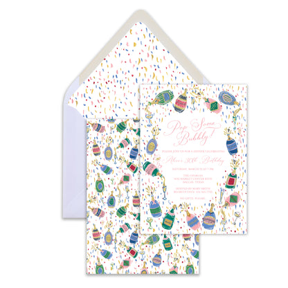 Birthday card with colorful confetti pattern and envelope on a white background