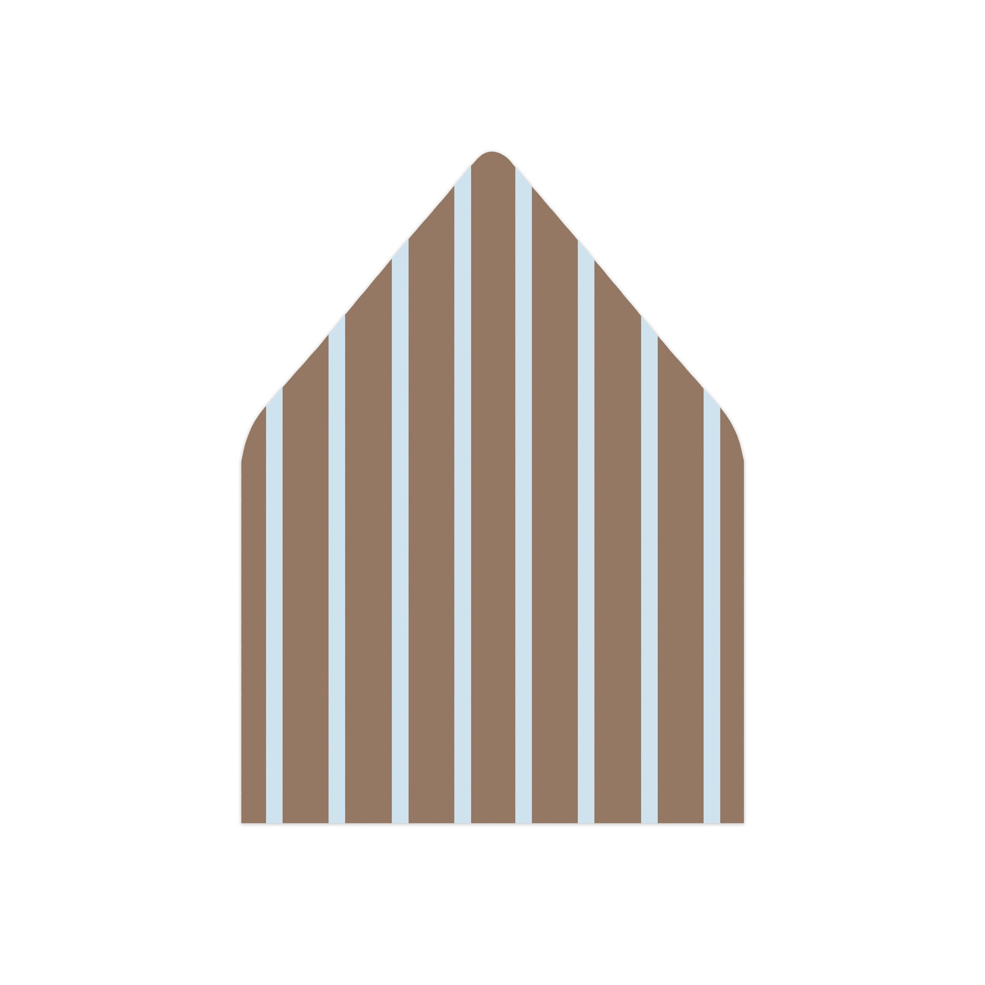 A blue and brown striped envelope liner on a white background.