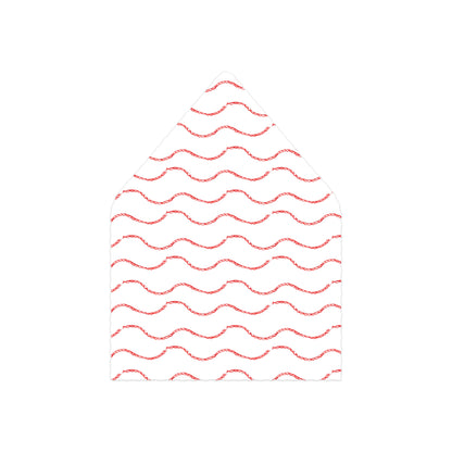 A white envelope or card with a pointed top, decorated with a repeating pattern of red wavy lines, shown on a plain white background.
