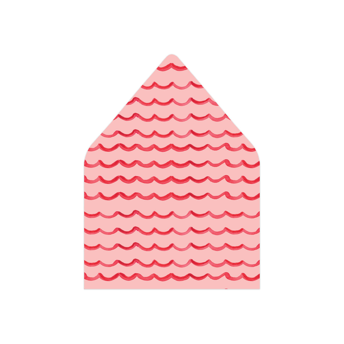 A pink envelope or label with a scalloped wavy pattern in shades of red, shown on a plain white background.