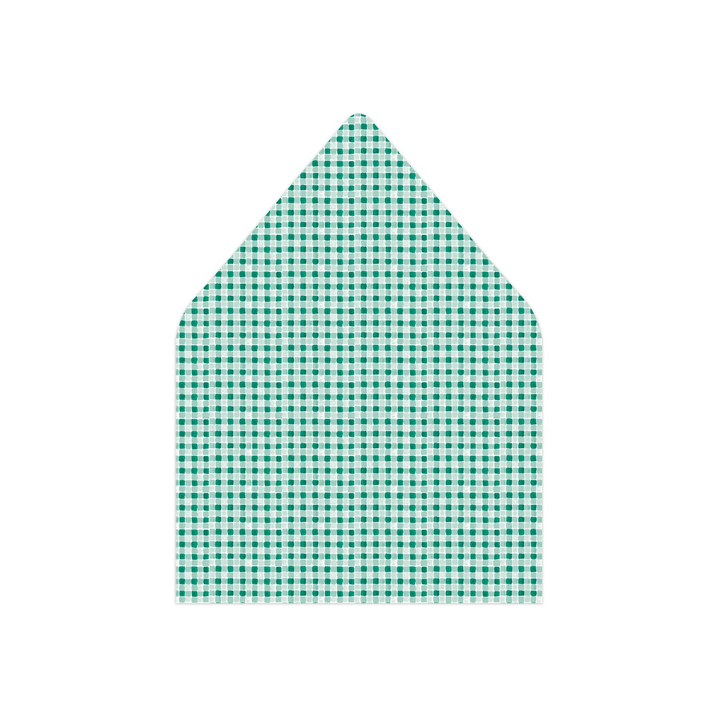 A green and white gingham patterned envelope flap with a pointed top, shown on a plain white background.