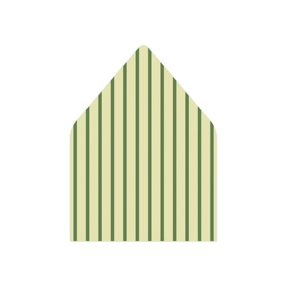 A green striped envelope liner on a white background.