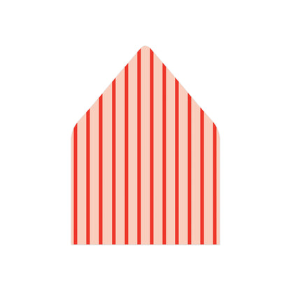 Red and orange striped envelope liner on a white background.