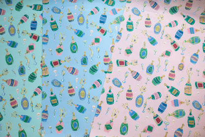 wrapping paper with champagne illustrations