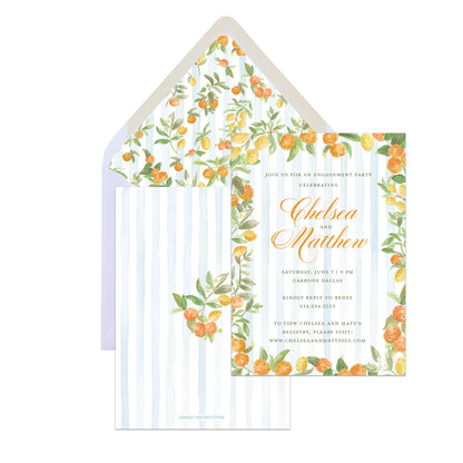 Invitation card with floral design and text on a white background