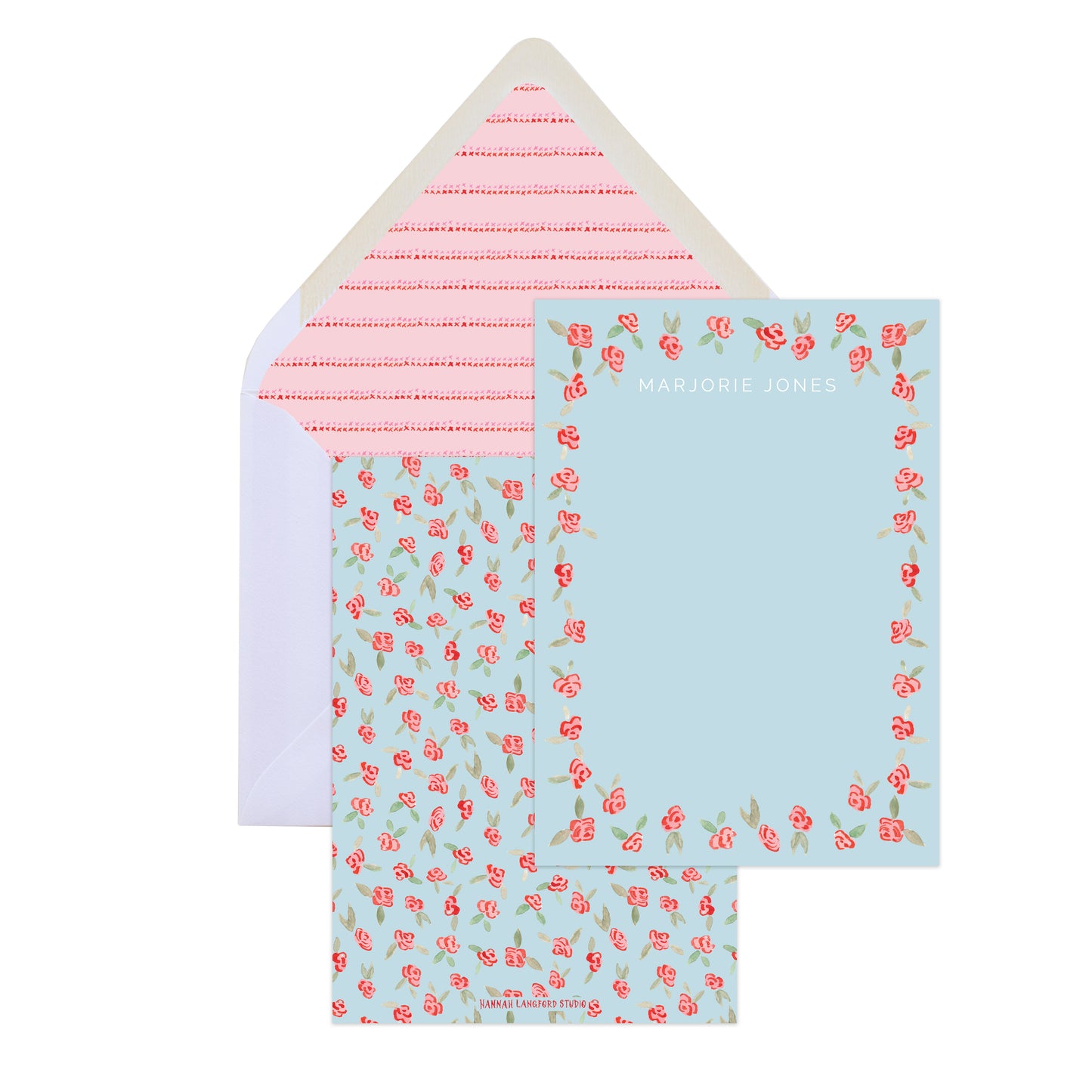 Floral stationery set with a card and envelope on a white background
