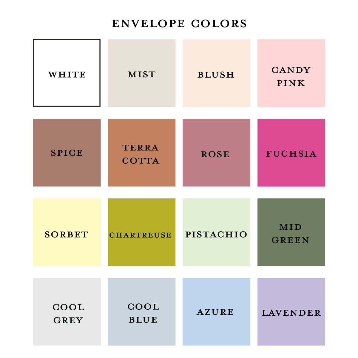 multicolored square color swatches on a white background