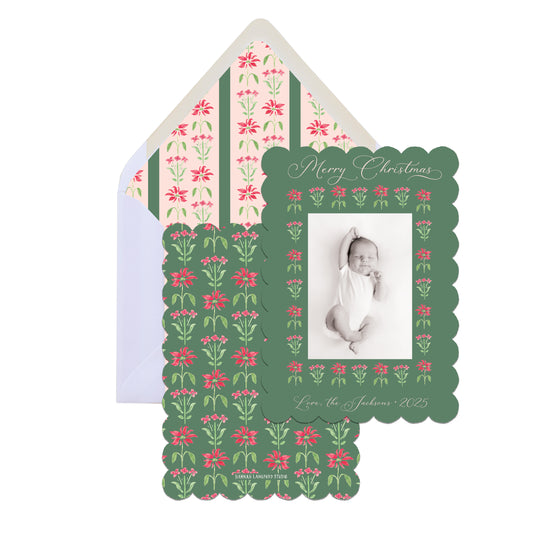 Folksy Poinsettia Christmas Card