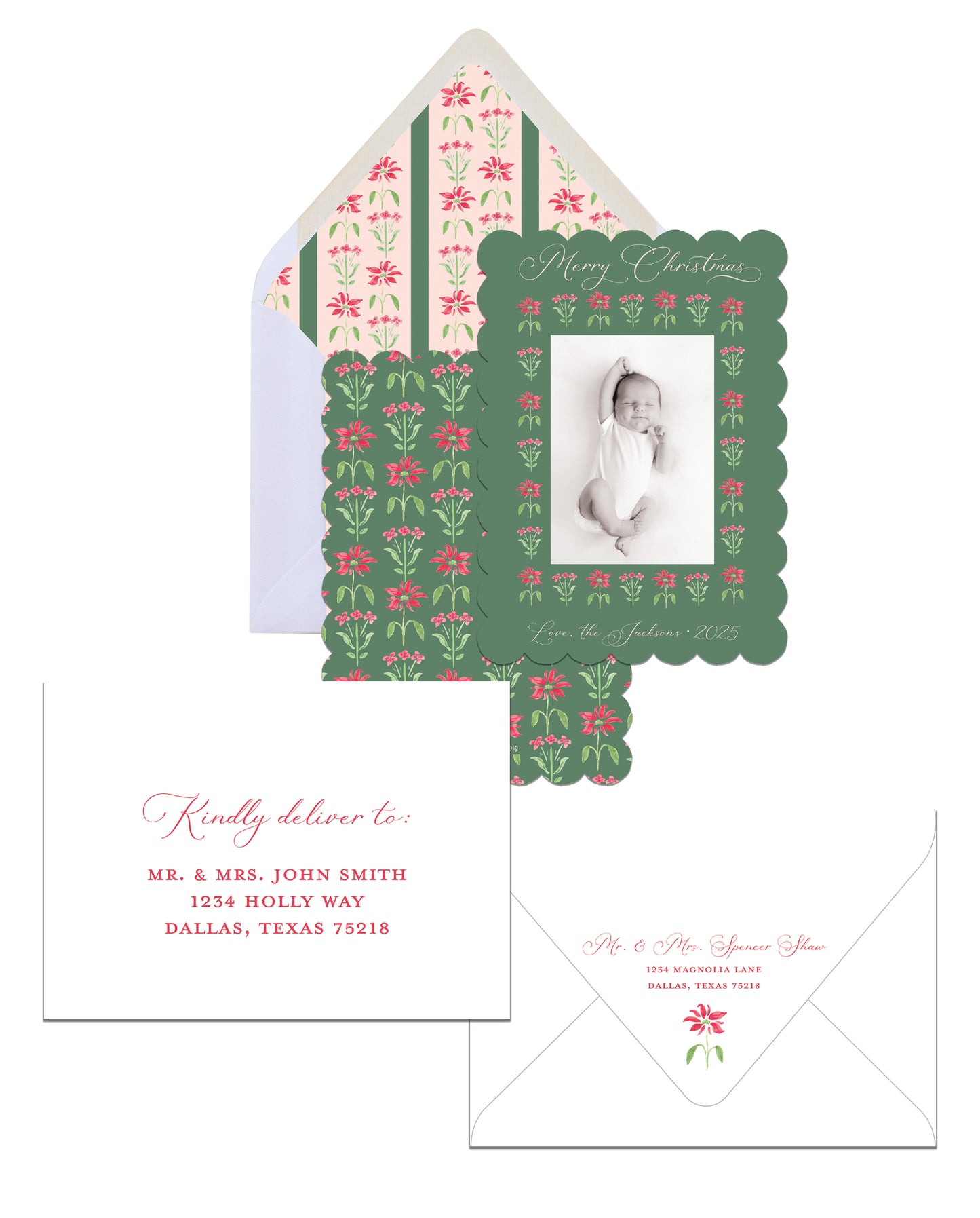 Folksy Poinsettia Christmas Card