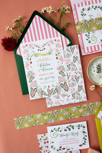 Floral wedding invitation on a orange background