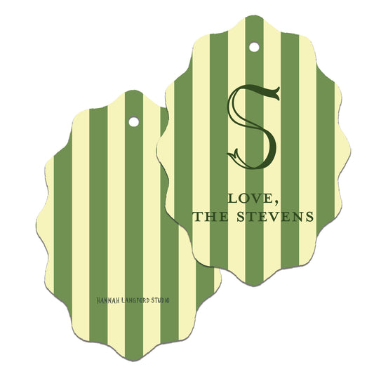 Green Stripe Ribbon Initial Gift Tag