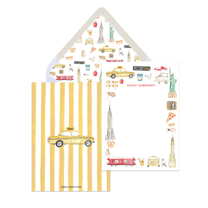 NYC themed stationery cards with New York City illustrations on a white background