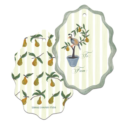 Decorative gift tag with pear & bird design.
