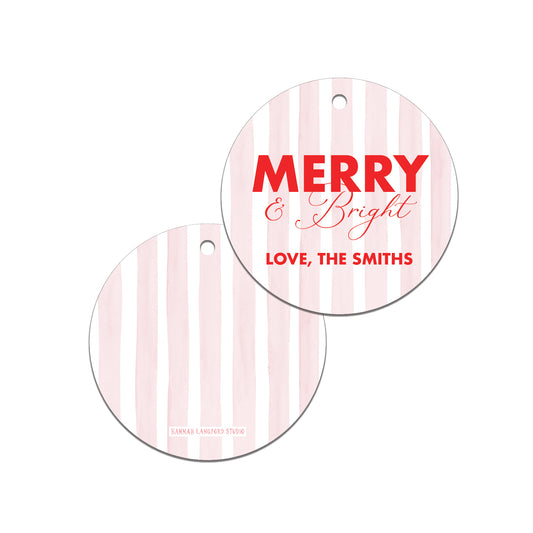 Pink & Red Stripe Christmas Tag