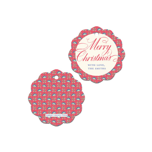 Red Block Print Scalloped Gift Tag
