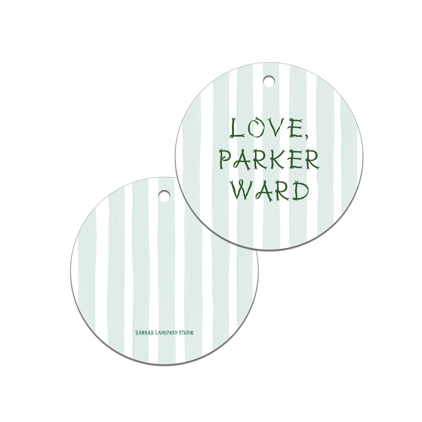 Striped Ribbon Letter Round Gift Tag, Green