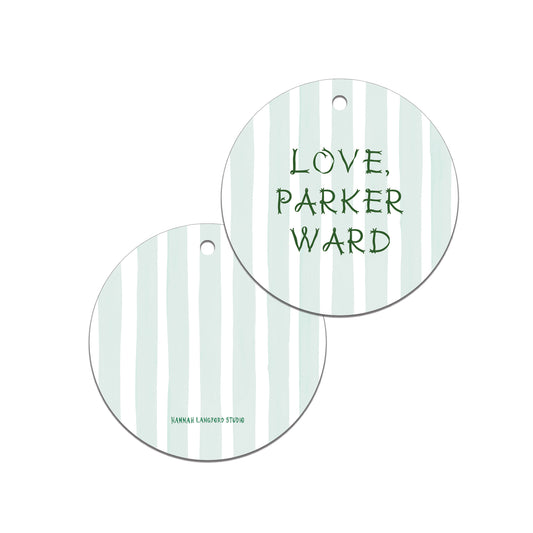 Striped Ribbon Letter Round Gift Tag, Green