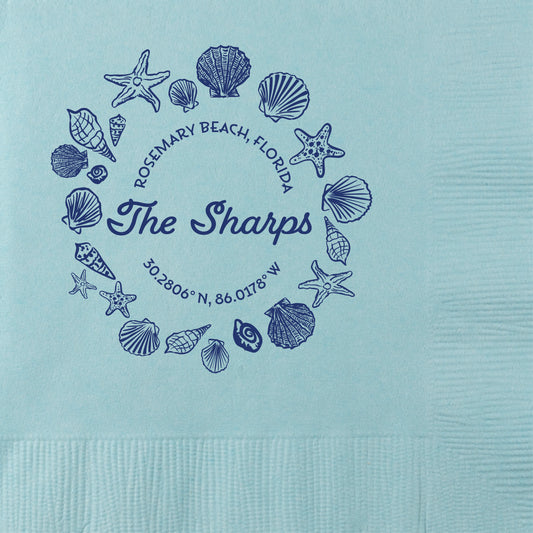 beverage napkin with a seashell design