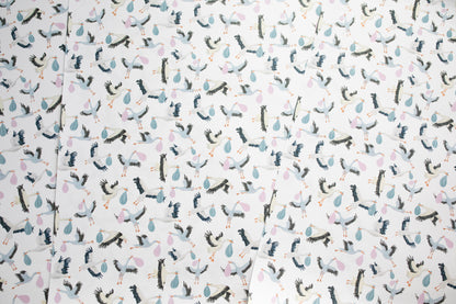 stork-themed wrapping paper.