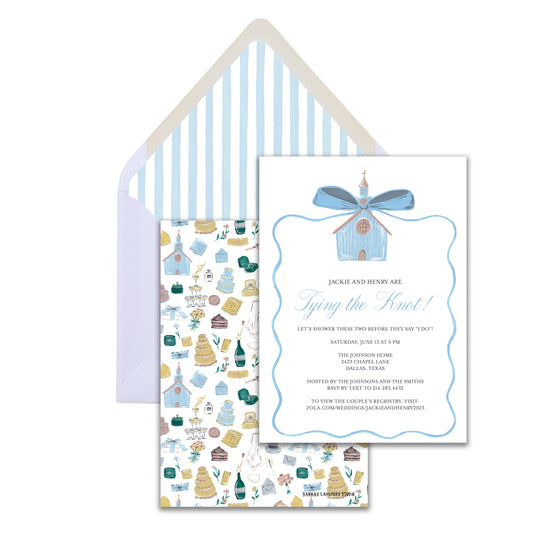 Wedding invitation with envelope and patterned card on a white background