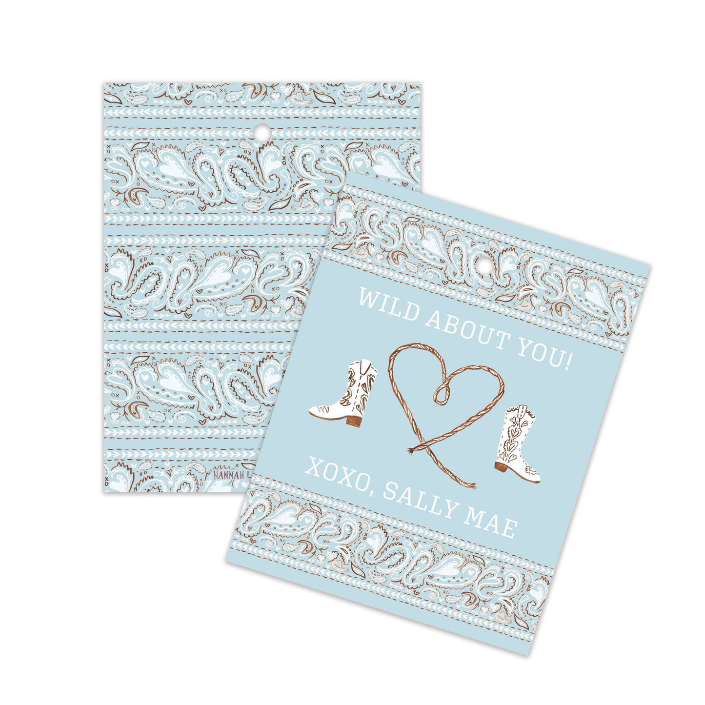 Two turquoise cards with decorative patterns and text on a white background